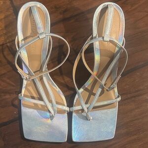 Bottega Veneta Iridescent Silver Strappy Heels